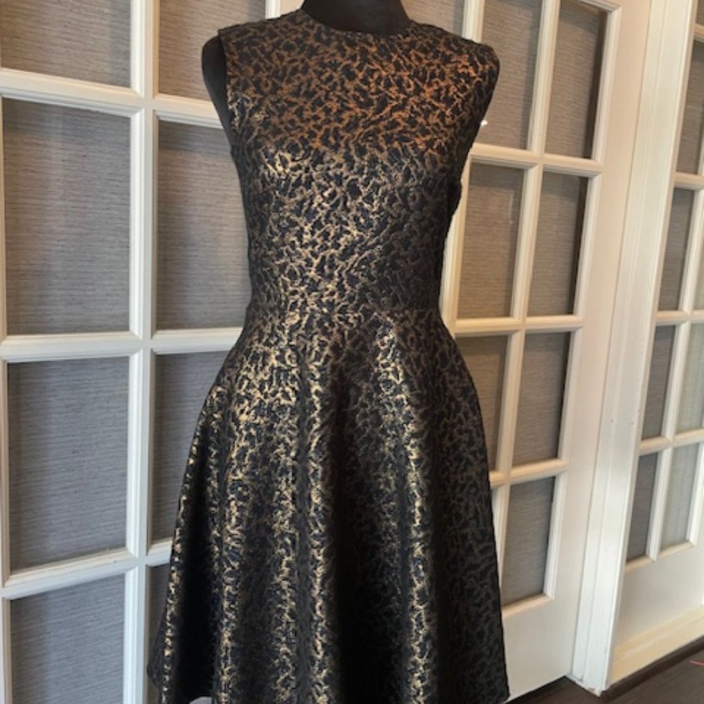Elaine Turner Metallic Black Gold Cheetah Print Dress Sz Small and Large, NWOT